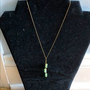 Gold Tone Necklace with Green drop Beads